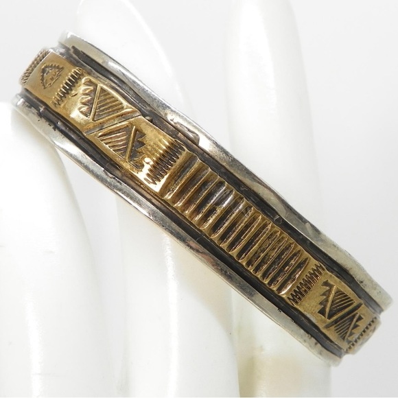 26.6g Sterling silver & 14 k gold Vintage Cuff/bangle - Picture 1 of 4